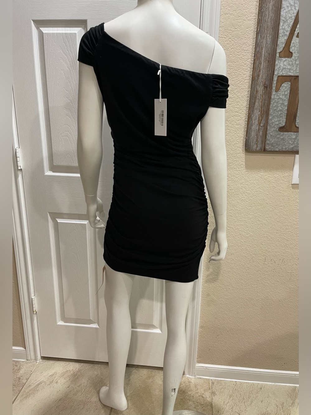 Reformation Black Raydon Knit Off-The-Shoulder Ruched Mini Dress - Size Medium - Picture 5 of 10